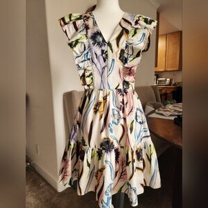 Designer Cotton Ruffle Summer Mini Dress Colorful Girly Corey Lynn Calter Medium